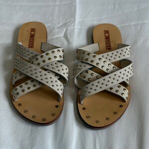 Sol Sana White Studded Crisscross Slide Sandals